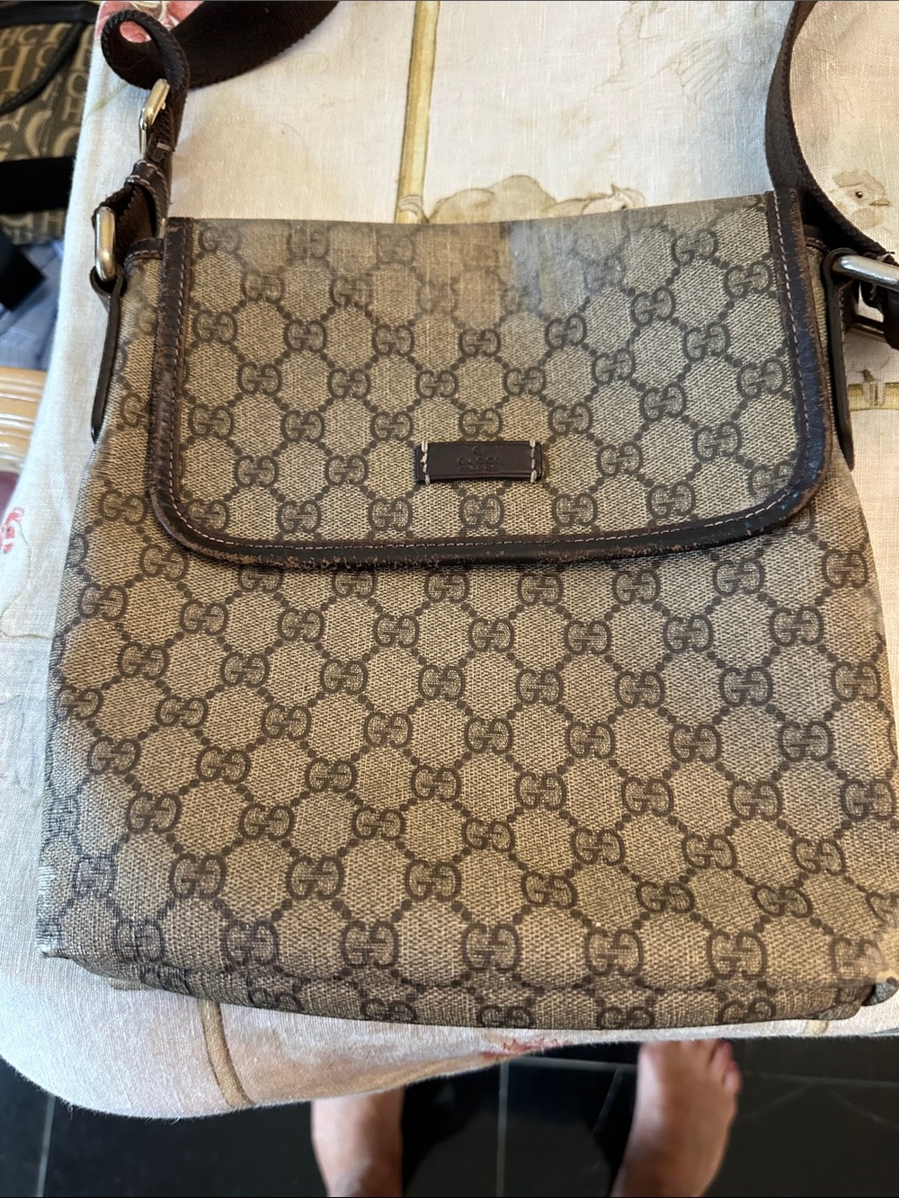 Gucci Beige and Brown GG Supreme Crossbody Bag